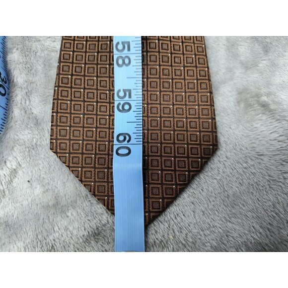 Men's Silk Necktie Lot of 2 Van Heusen Geo Print 59" Blue Tie 62" Brown Tie - Picture 9 of 12